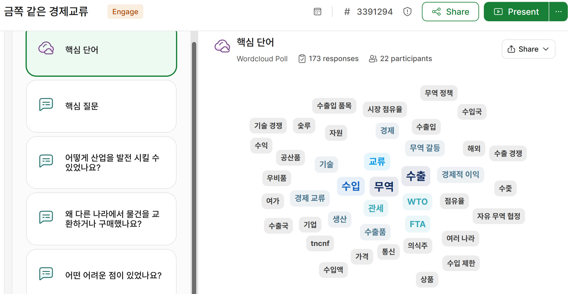 수출과 수입, 무역과 기술 등 경제교류의 핵심어를 공동 화면에 모은 결과